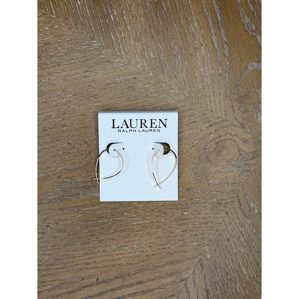 Lauren Ralph Lauren Gold Tone Heart Hoop Earrings Minimalist Wire Heart Dangle